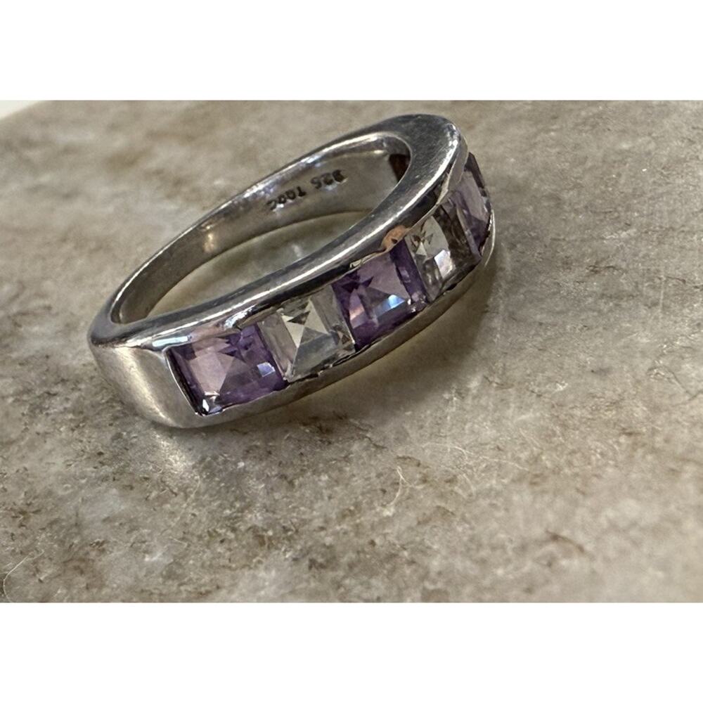 Amethyst 925 Silver Half Eternity Ring Size 7